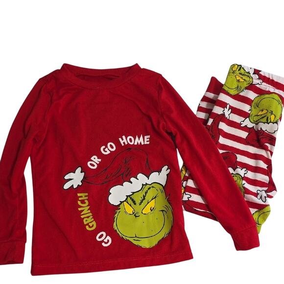 Dr. Seuss Grinch Kids Sz 4T Red and Green Grinch Playful Fun Kids Pajama Set - Picture 3 of 9